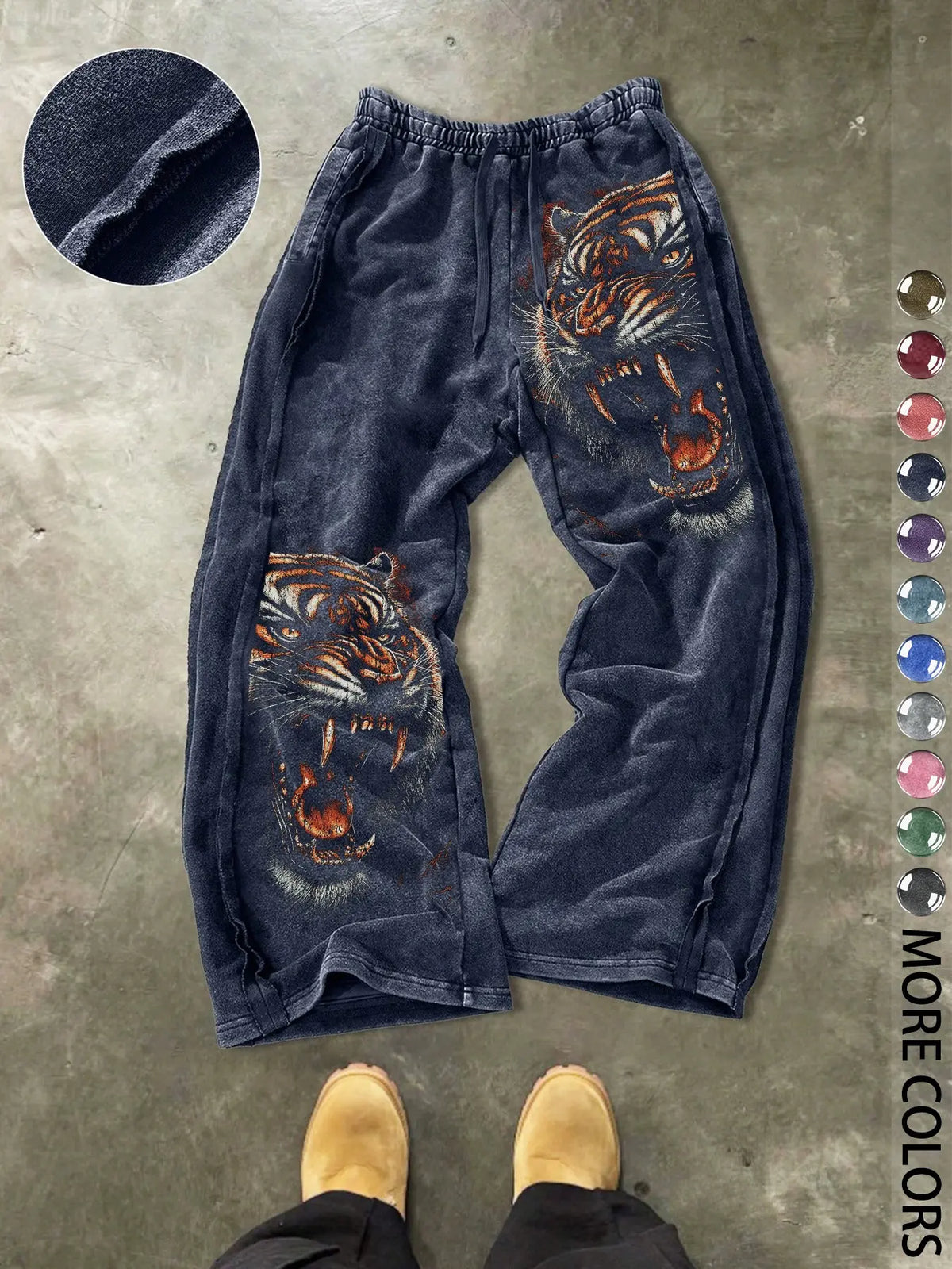 Men's Casual Loose Cotton Pants, Tiger Print, Street Style, Drawstring Waist, Ankle Length, All Seasons, Ideal for Outdoor & Gifts