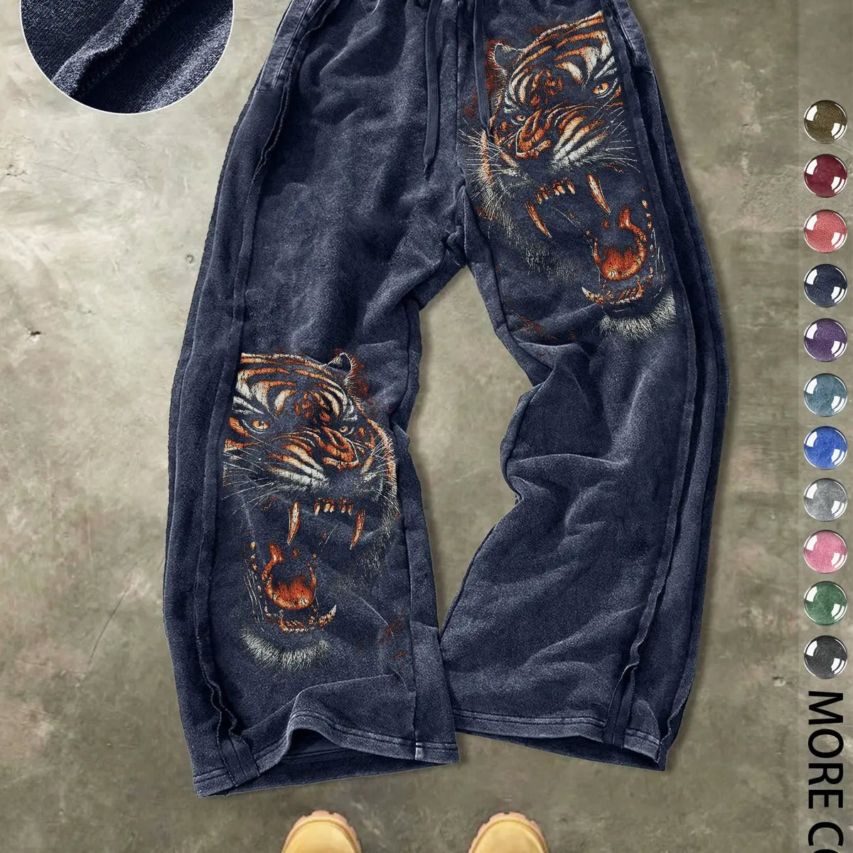 Men's Casual Loose Cotton Pants, Tiger Print, Street Style, Drawstring Waist, Ankle Length, All Seasons, Ideal for Outdoor & Gifts
