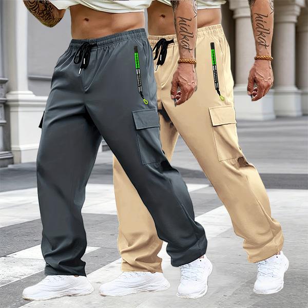 Men's Multi-Pack Cargo Work Pants - Lightweight Stretch Waist Activewear with Multiple Pockets, Comfortable Fit Casual Athletic Men's Wear, Plain Outdoor to Office Menswear