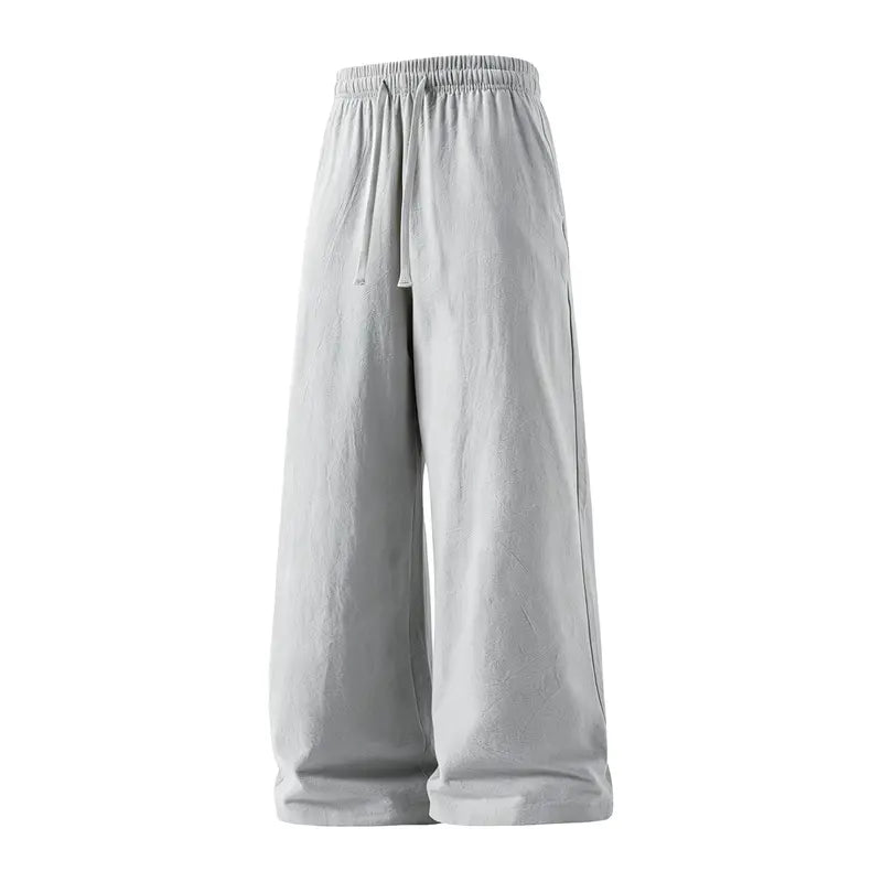 Men's 2-Pack Casual Linen-Cotton Blend Drawstring Pants, Baggy Fit, Lightweight, Anti-Wrinkle, Non-See-Through Menswear Trousers