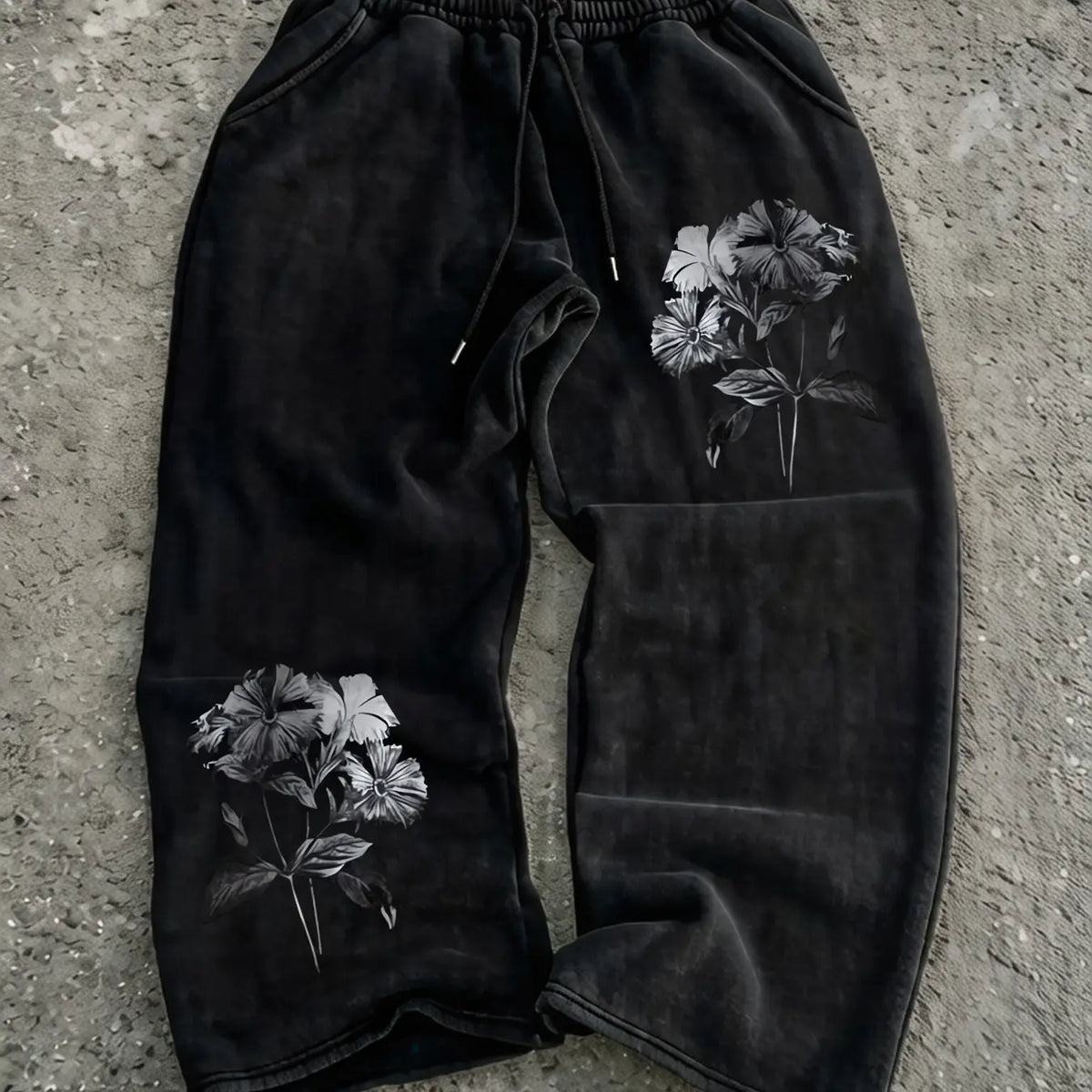 Men's Y2K Gothic Rose Print Long Pants, Casual Wide Leg Pants, All Seasons Wear, Casual Trouser