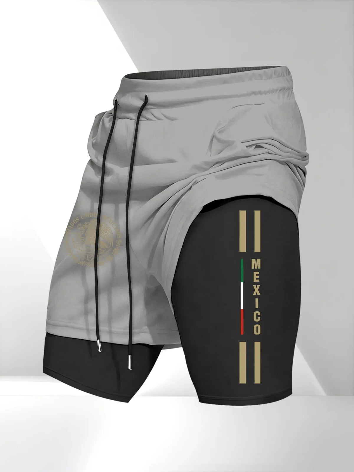 Men's Drawstring Pocket Waistband Daily, Sports Drawstring Shorts, Mexican Emblem Print, Comfortable Breathable Fabric, Durable Material, Perfect Gift