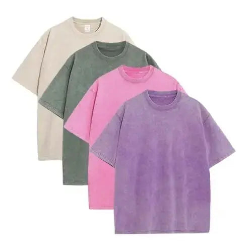 Men's 4-Pack Baggy Oversized Heavyweight Acid Wash Cotton Short-Sleeve Classic Crew Neck Tees - Loose-Fit, Breathable Cotton Keeps Workouts Cool, Built for Gym Street Lounge, Easy-Care Tops (Black, Coffee, Grey)