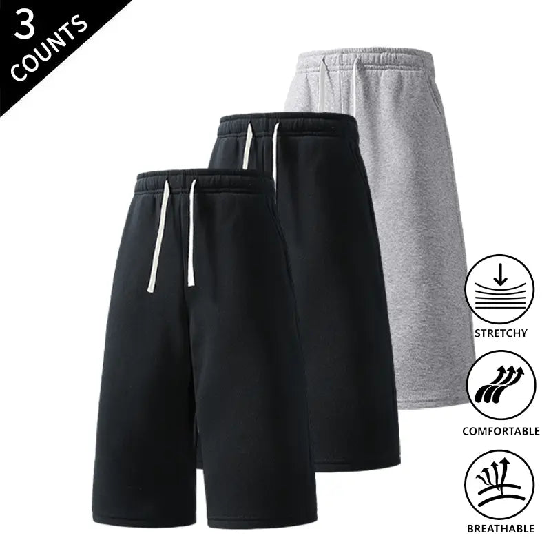 Men's 3-Pack Knee-Length Baggy Oversized Loose Drawstring Casual Long Shorts, Urban Street Fashion Menswear Bottoms
