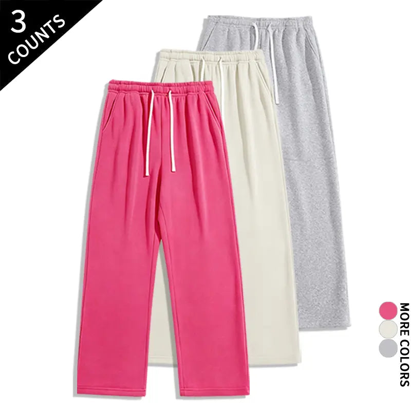 Men's 3-Pack Wide-Leg Athleisure Sweatpants - Soft Polyester Stretch Fabric, Drawstring Elastic Waist, Loose-Fit Full Length, Wide-Leg Street Fit for Daily Workout, Outdoors