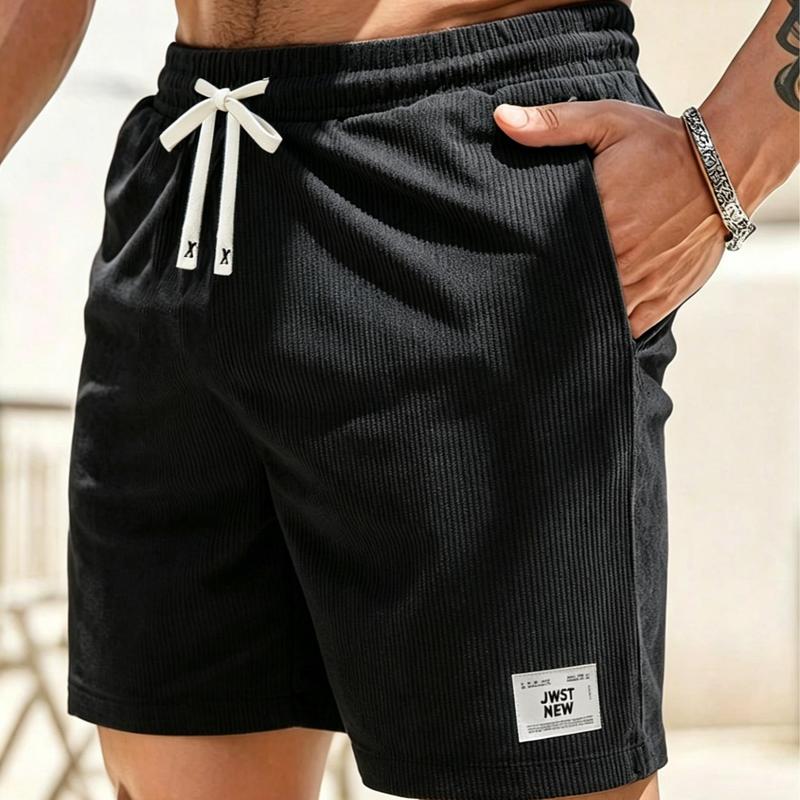 Men's drawstring waist shorts casual everyday wear - loose-fit summer shorts with standout letter print, breathable comfortable casual style for men, adjustable drawstring, versatile streetwear look