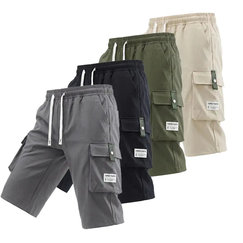 Men's Regular Woven Non-Stretch Fabric Cargo Shorts 5-Pack - 7/8 Knee Length, Mid-Waist, Loose Baggy Style, Elastic Drawstring Waist, Large Pockets, Letter Patch Design, Summer Casual Athletic Bottoms