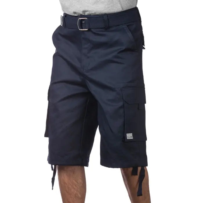 Pro Club Men's Cotton Twill Cargo Shorts With Belt - Breathable Relaxed Fit, 6 Pockets, Removable Belt, Plain Long Fabric for Summer Menswear