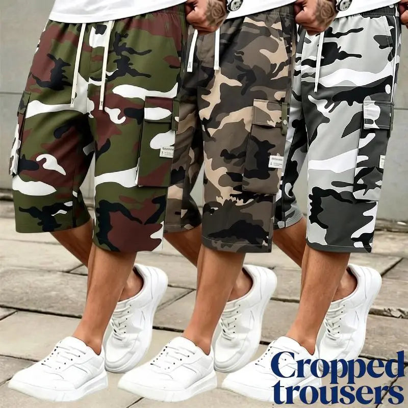 Men's 3-piece Camo Cargo seven-quarter trousers Capriers – Multi-Pocket Design, Drawstring Waistband, Casual Streetwear Shorts, Perfect for Everyday Wear & Urban Styling SpringStatements