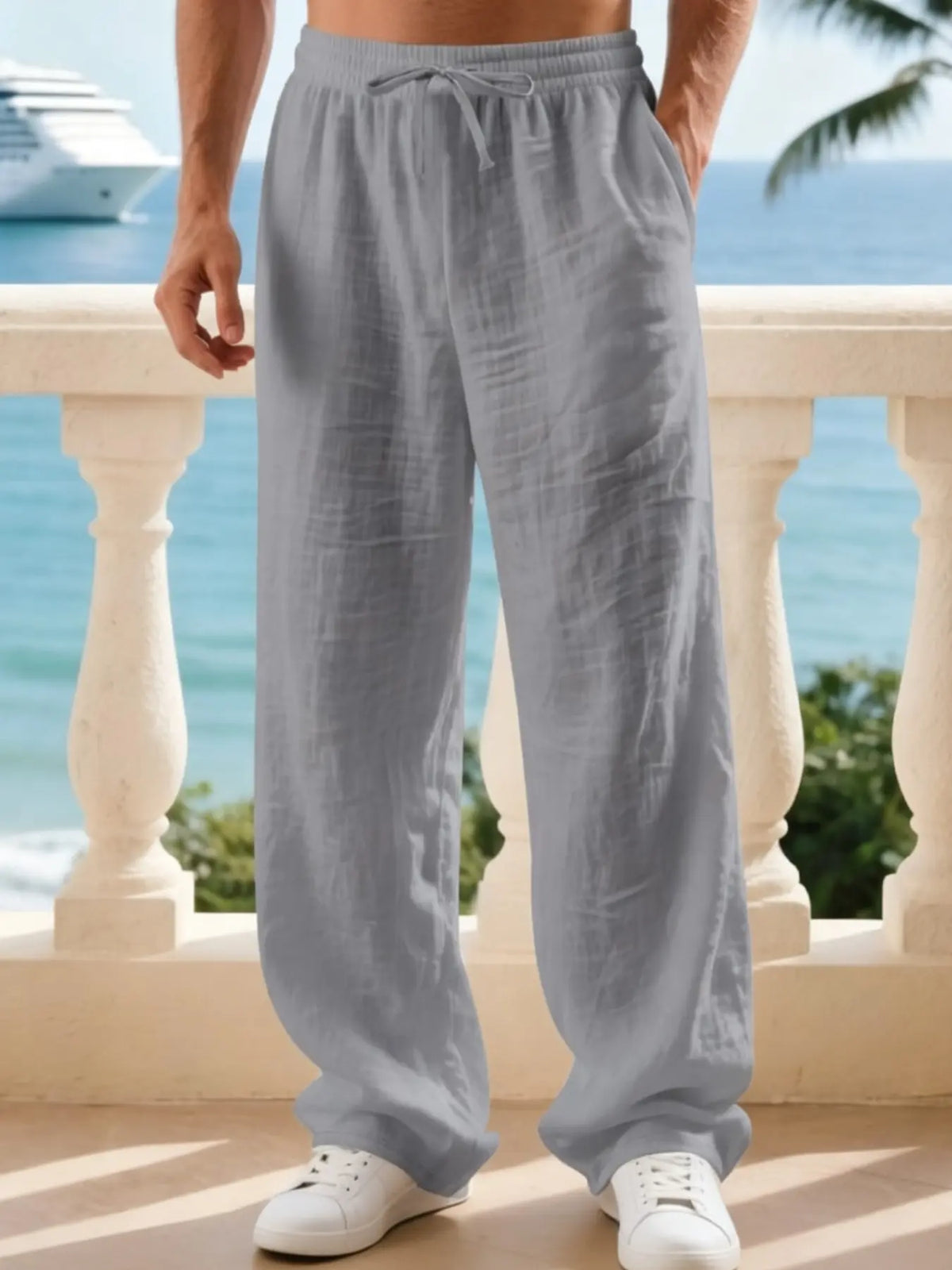 Men's Linen Casual Straight Leg Pants, Breathable Comfortable Fashion Long Trousers, Casual Beach Pants Perfect for Outdoor Travel Vacation Daily Wear, Casual Fit Comfy