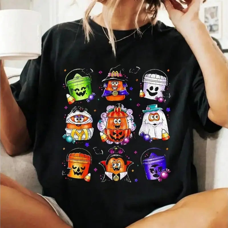 Cotton Halloween Graphic Women T Shirt Chicken Nuggets Pumpkin Halloween 90's Vintage T-Shirt