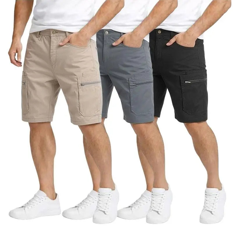 Clean Gent men’s casual cargo shorts with zippered pockets and a buttoned placket—ideal for outdoor hiking, summer leisure, work, golf, and outdoor fun.