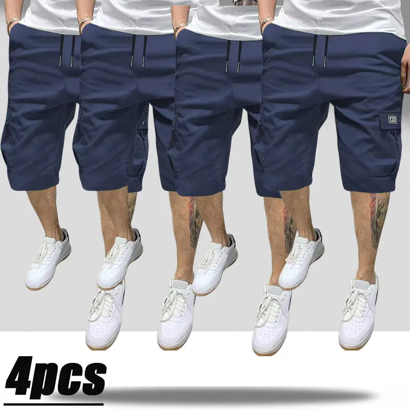 Men's 4-Pack Cargo Shorts Lightweight Summer Casual Trendy Style Multi-Pocket Practical Storage Design Adjustable Drawstring Elastic Waistband Loose Fit Breathable Ideal for Everyday Commuting Sports Menswear Tropical tiktokshopspringglowup tiktokshopspri
