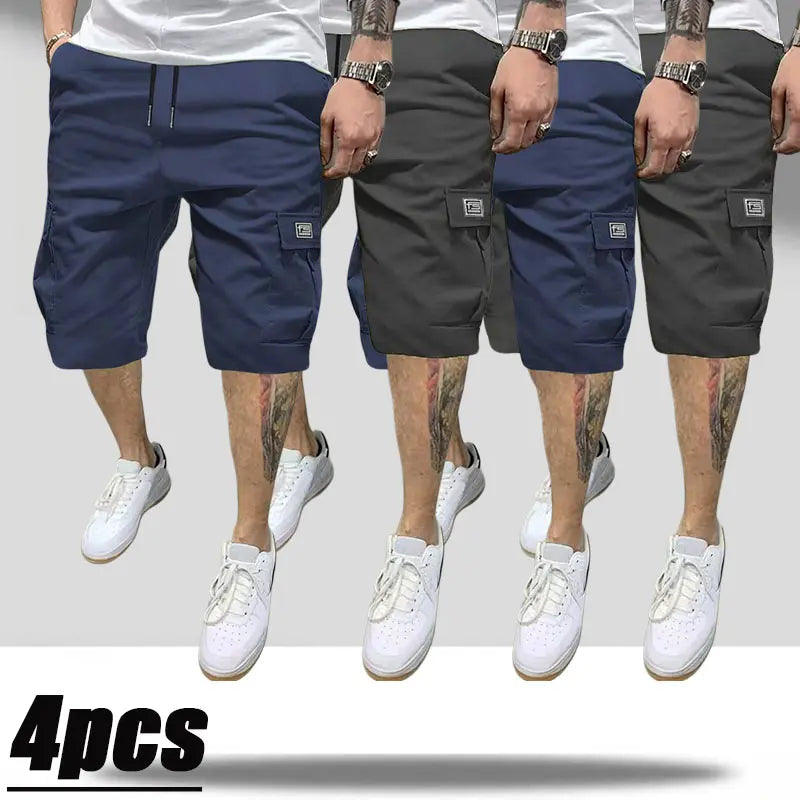Men's 4-Pack Cargo Shorts Lightweight Summer Casual Trendy Style Multi-Pocket Practical Storage Design Adjustable Drawstring Elastic Waistband Loose Fit Breathable Ideal for Everyday Commuting Sports Menswear Tropical tiktokshopspringglowup tiktokshopspri