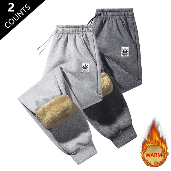 Men's 2-Pack Winter Warmth Insulated Pants - Premium Windproof Winter Trousers with Elastic Waistband, Suitable for Home, Outdoor Activities, and Travel - Machine Washable and Hand Washable, Fleece Lined Cold Weather Pants with Athletic Cuff Bottoms