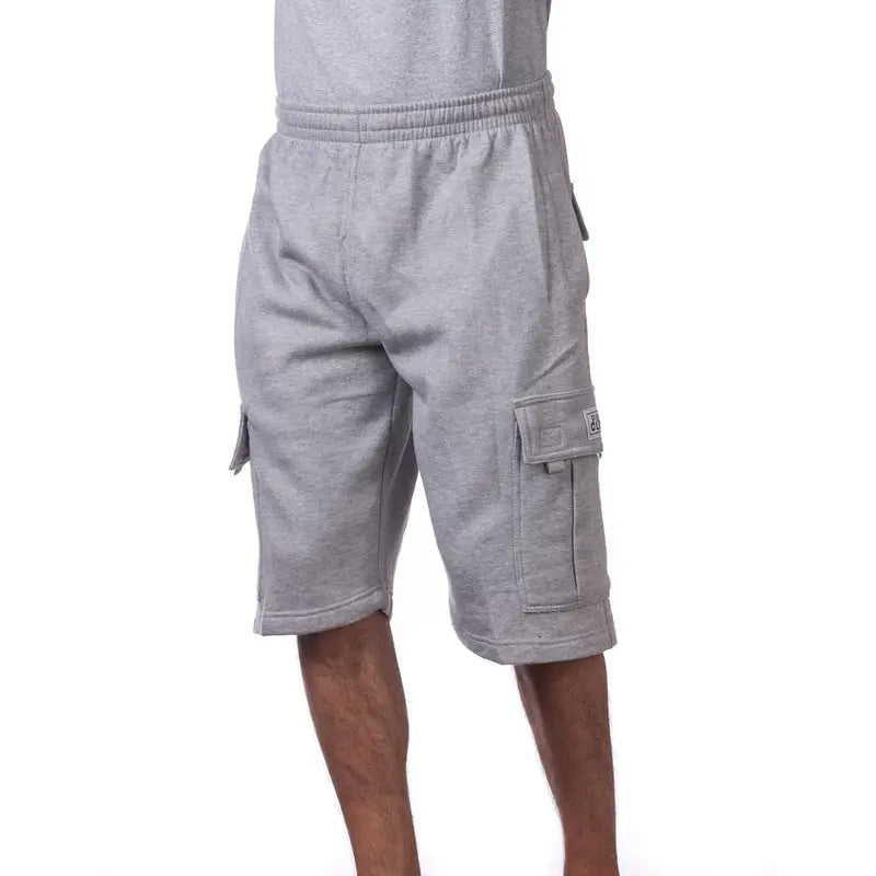 Pro Club Men's Cargo Sweat Shorts - 6 Pockets, Fleece Cotton-Polyester Fabric, Elastic Relaxed Cozy Hip Hop Fit, Cold Wash Menswear, Beige Utility Shorts, S, 2X, Cute New Year Style
