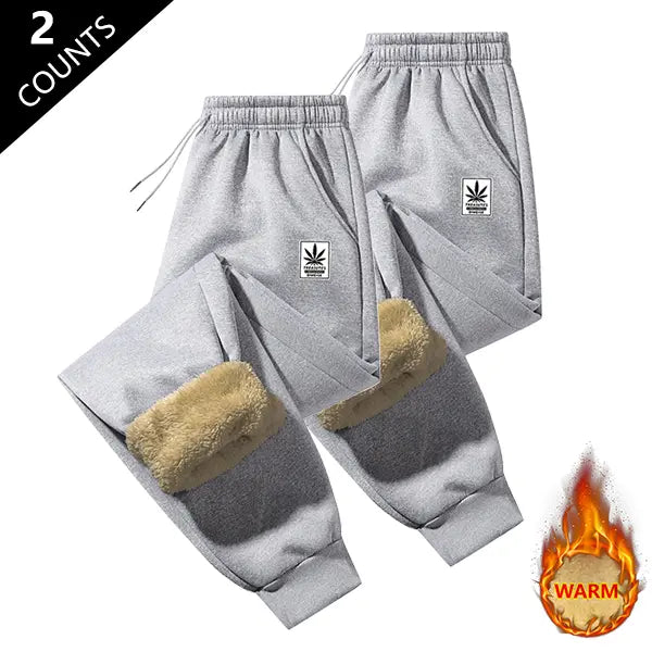 Men's 2-Pack Winter Warmth Insulated Pants - Premium Windproof Winter Trousers with Elastic Waistband, Suitable for Home, Outdoor Activities, and Travel - Machine Washable and Hand Washable, Fleece Lined Cold Weather Pants with Athletic Cuff Bottoms