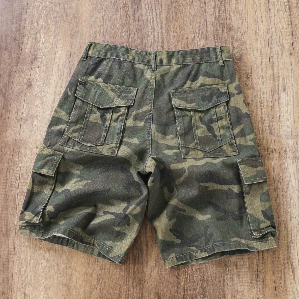 Camouflage Shorts, Workwear Denim Shorts, Multi-Pocket Denim Shorts, Summer Pants, Loose-Fit, Street Style, Cotton, Hip-Hop Fashion, Camo Cargo Short, Camouflage Streetwear Shorts