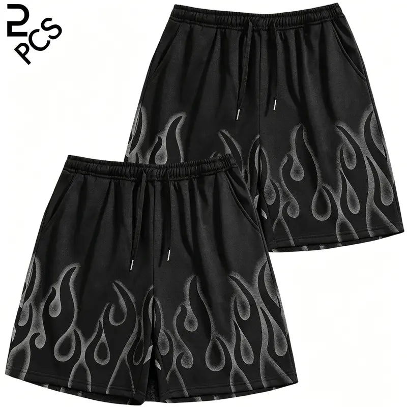 Men’s 2-Pack 5-in Athletic Gym Shorts, Sporty Chic 1990s Aesthetic Graphic Casual Street Shorts with Elastic Waistband, Drawstring, Matching Y2K Hip-Hop Menswear Design