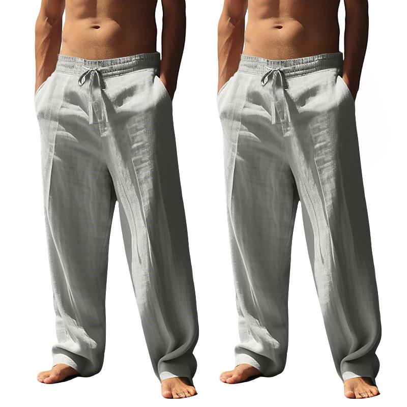 Men's Spring/Summer Solid Color Cotton and Hemp Casual Pants, Casual Outdoor Home Straight Tube Loose Sports Pants