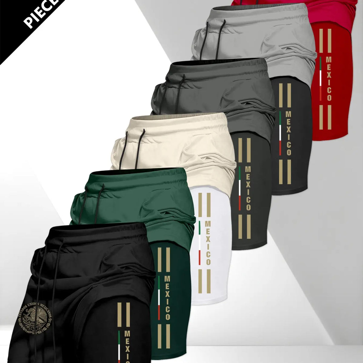 Men's Drawstring Pocket Waistband Daily, Sports Drawstring Shorts, Mexican Emblem Print, Comfortable Breathable Fabric, Durable Material, Perfect Gift