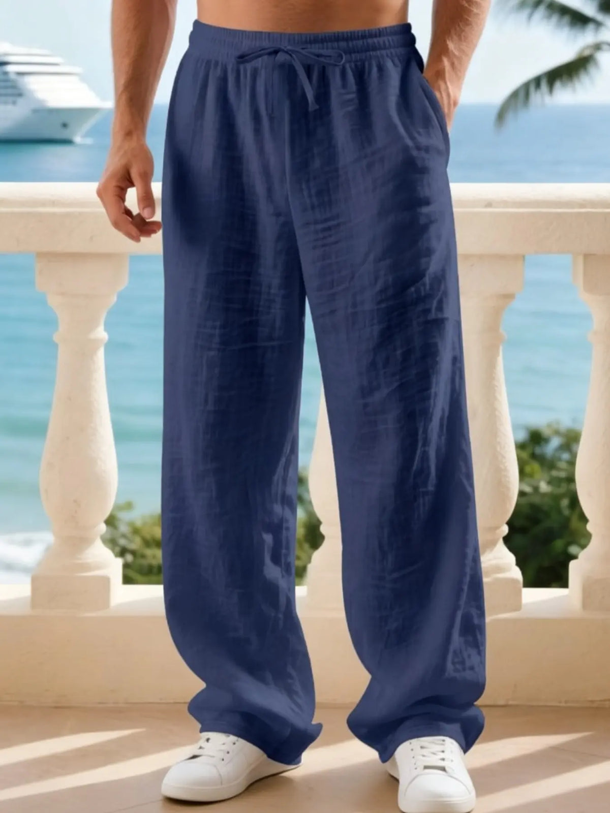 Men's Linen Casual Straight Leg Pants, Breathable Comfortable Fashion Long Trousers, Casual Beach Pants Perfect for Outdoor Travel Vacation Daily Wear, Casual Fit Comfy