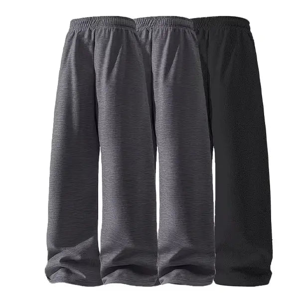 Men's 3-Pair Plain Joggers - 100% Polyester Lightweight Loose Straight Sweatpants, Drawstring, Side Pockets, Soft, Light Grey/Black/Dark Grey, 4-Season Comfort, Menswear for Sports, Gym, Casual Use, Grey Sweatpants