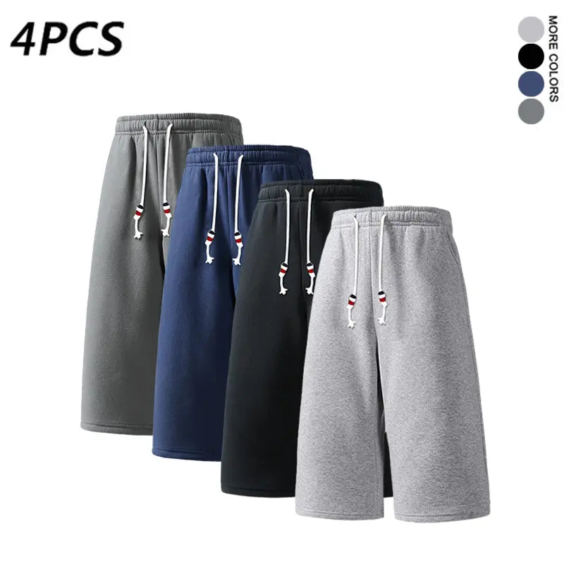 SPEEALER Men’s 4PCS Baggy Oversized Loose-Fit Mid-Length Long Sweat Shorts, 7/8 Length, Drawstring Elastic Waist, Casual Bottoms
