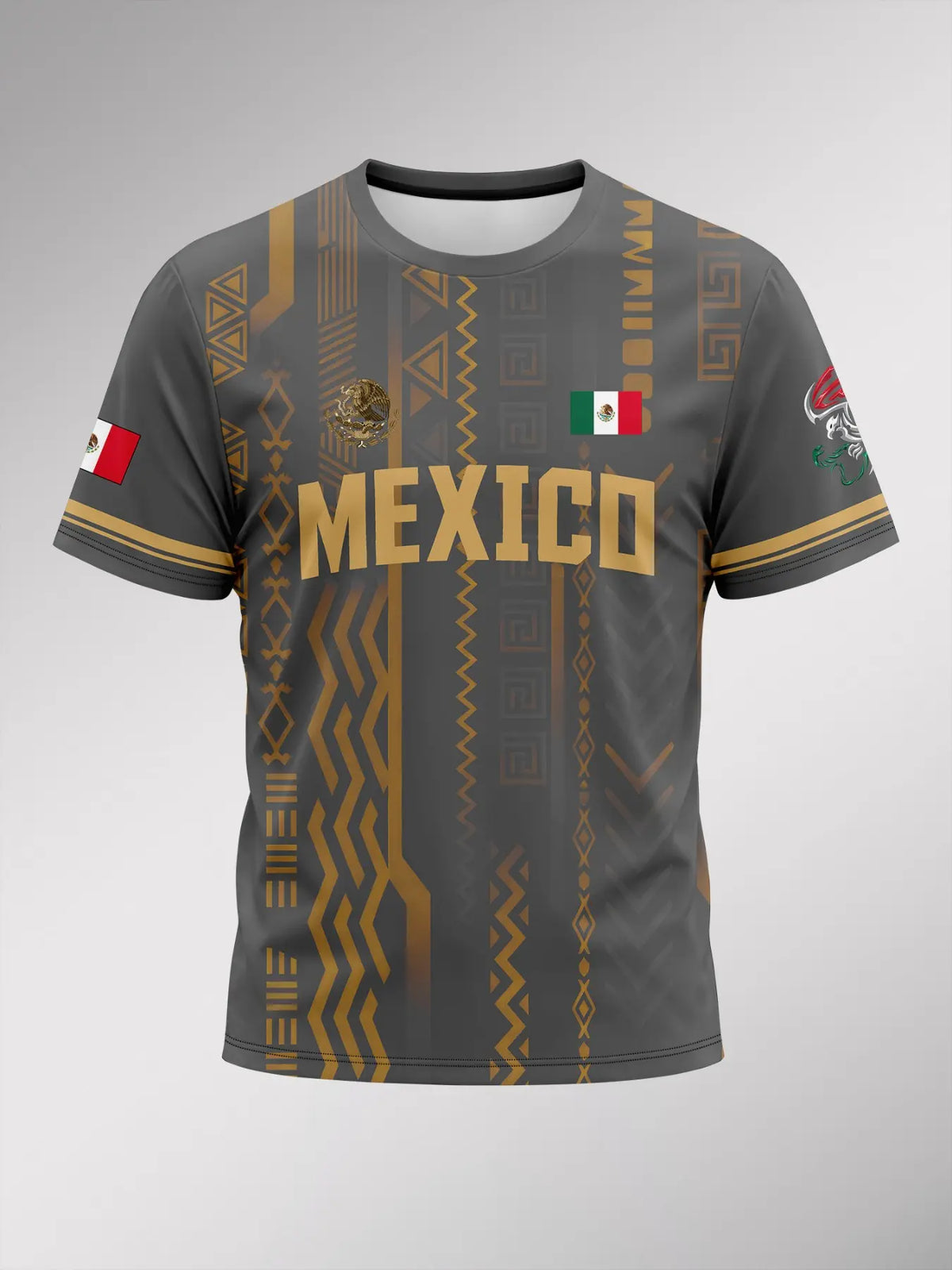 Men's Summer Short Sleeve T-Shirt Mexican Tourism Cultural Souvenir, Country Graphic Tee, Dark Pattern Round Neck, Outdoor Casual Fashion Print