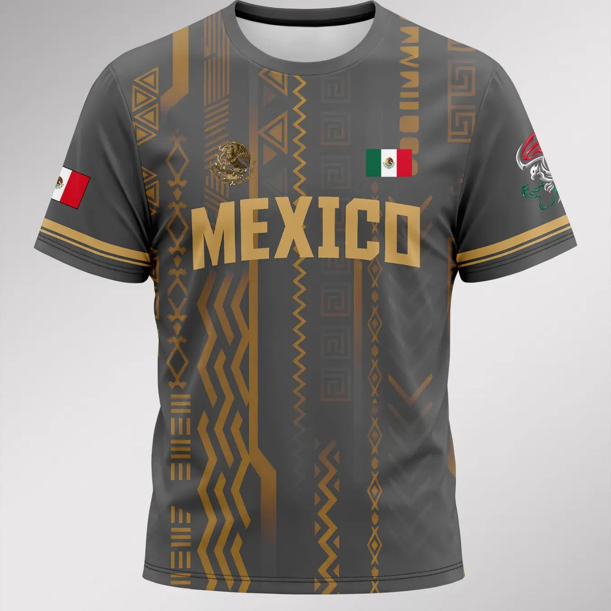 Men's Summer Short Sleeve T-Shirt Mexican Tourism Cultural Souvenir, Country Graphic Tee, Dark Pattern Round Neck, Outdoor Casual Fashion Print