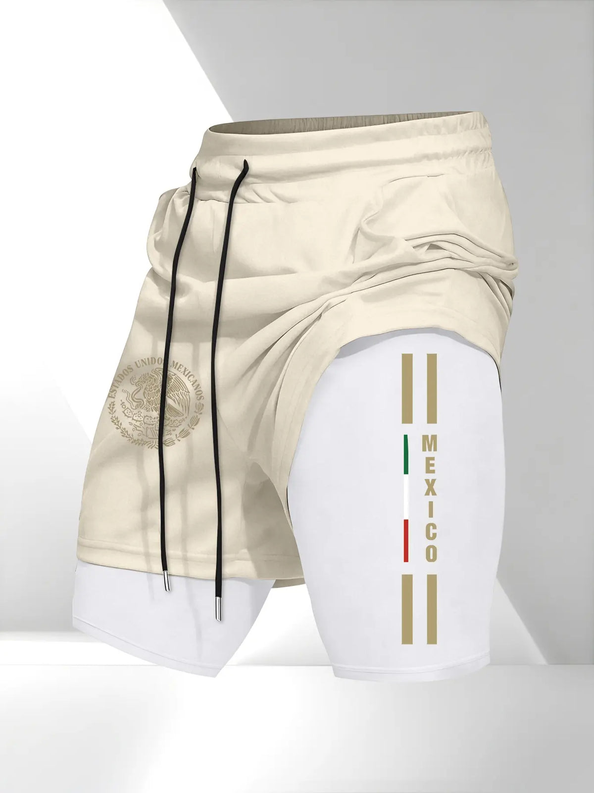 Men's Drawstring Pocket Waistband Daily, Sports Drawstring Shorts, Mexican Emblem Print, Comfortable Breathable Fabric, Durable Material, Perfect Gift
