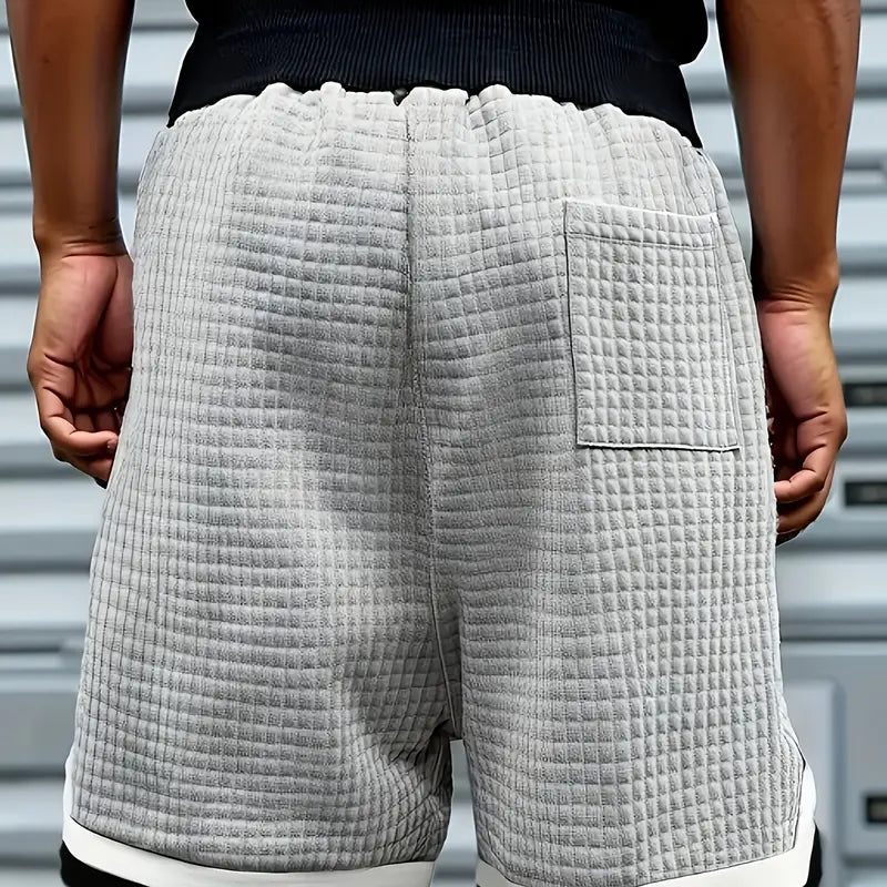 Men’s Plus-Size Knitted Waffle Shorts - Menswear Bottoms with Elastic Drawstring Waist, Stretchy Breathable Soft Fabric, Plain Gray Plus Size Clothes Clothing for Summer Casual Driving OOTD