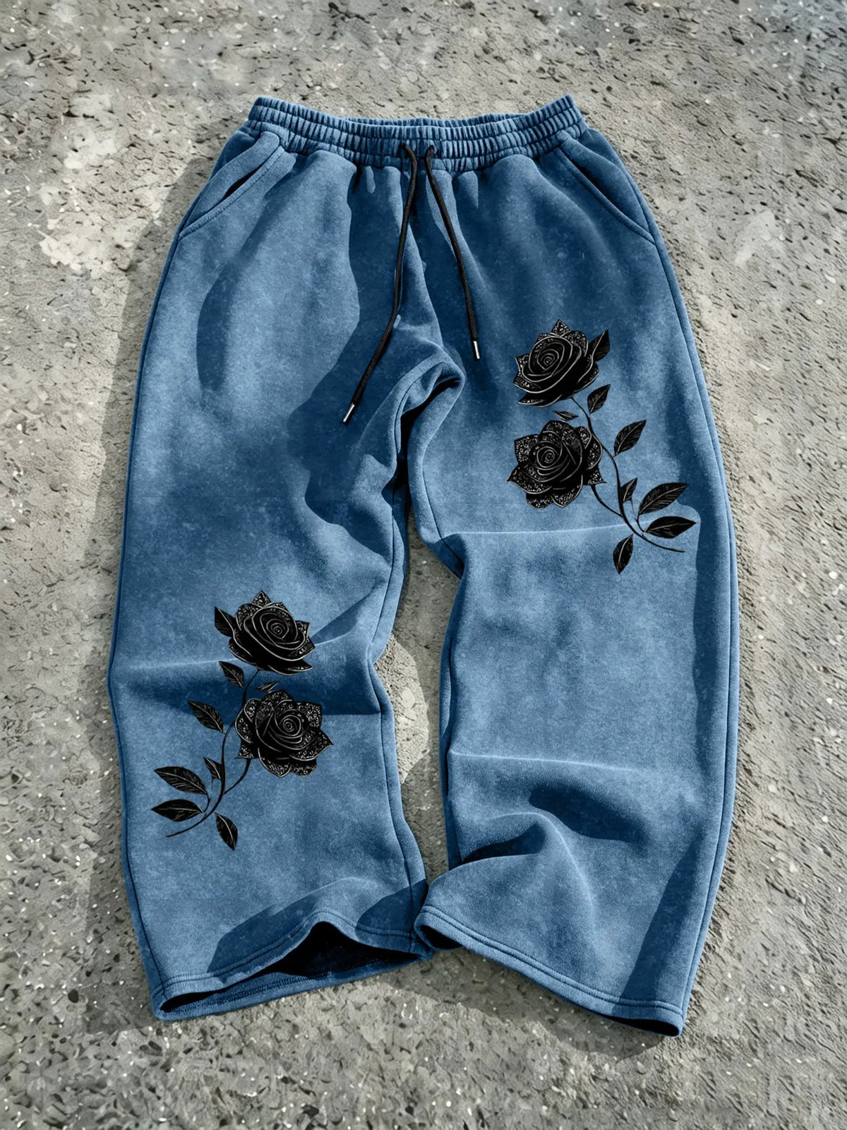Men's Y2K Gothic Rose Print Long Pants, Casual Wide Leg Pants, All Seasons Wear, Casual Trouser