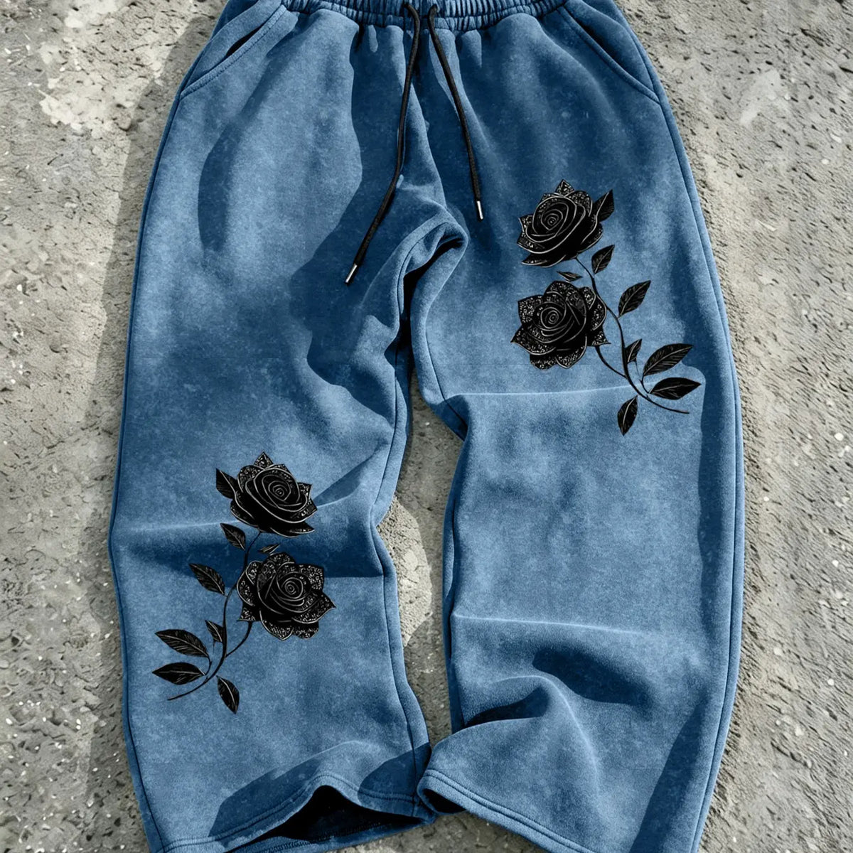 Men's Y2K Gothic Rose Print Long Pants, Casual Wide Leg Pants, All Seasons Wear, Casual Trouser