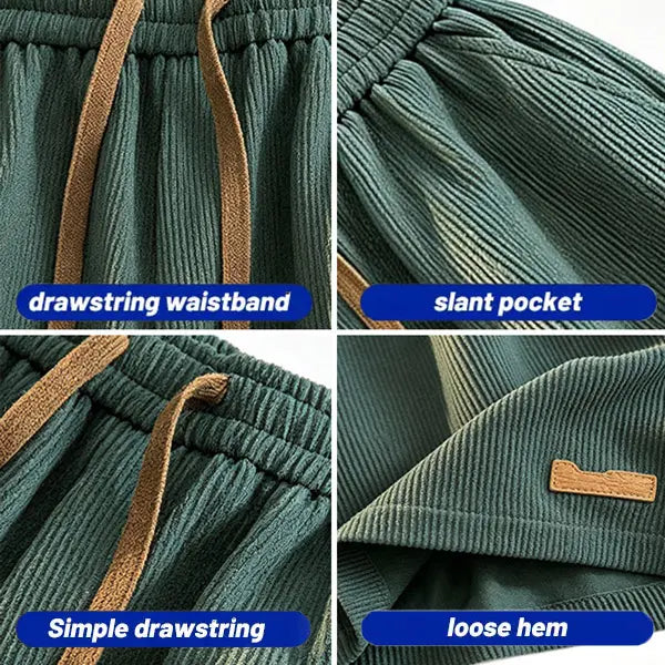 Men’s 3 pack summer loose corduroy drawstring shorts for commuting—casual shorts with pockets suitable for both everyday wear and home use.