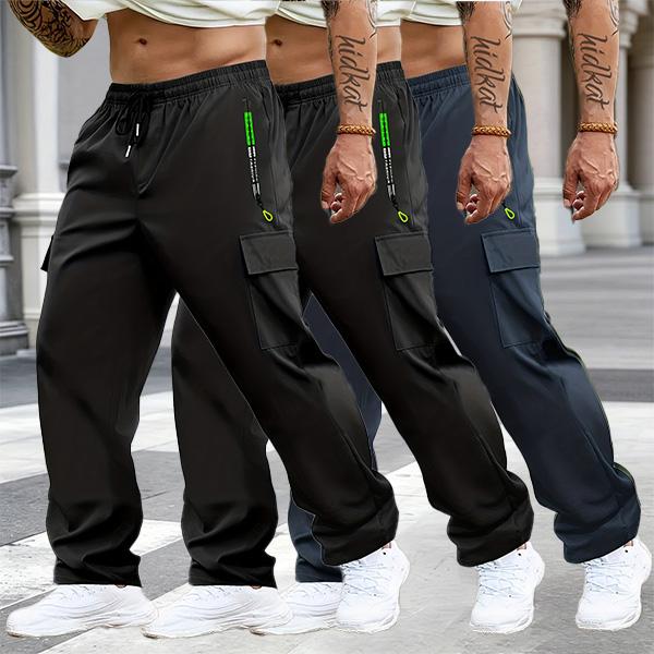 Men's Multi-Pack Cargo Work Pants - Lightweight Stretch Waist Activewear with Multiple Pockets, Comfortable Fit Casual Athletic Men's Wear, Plain Outdoor to Office Menswear