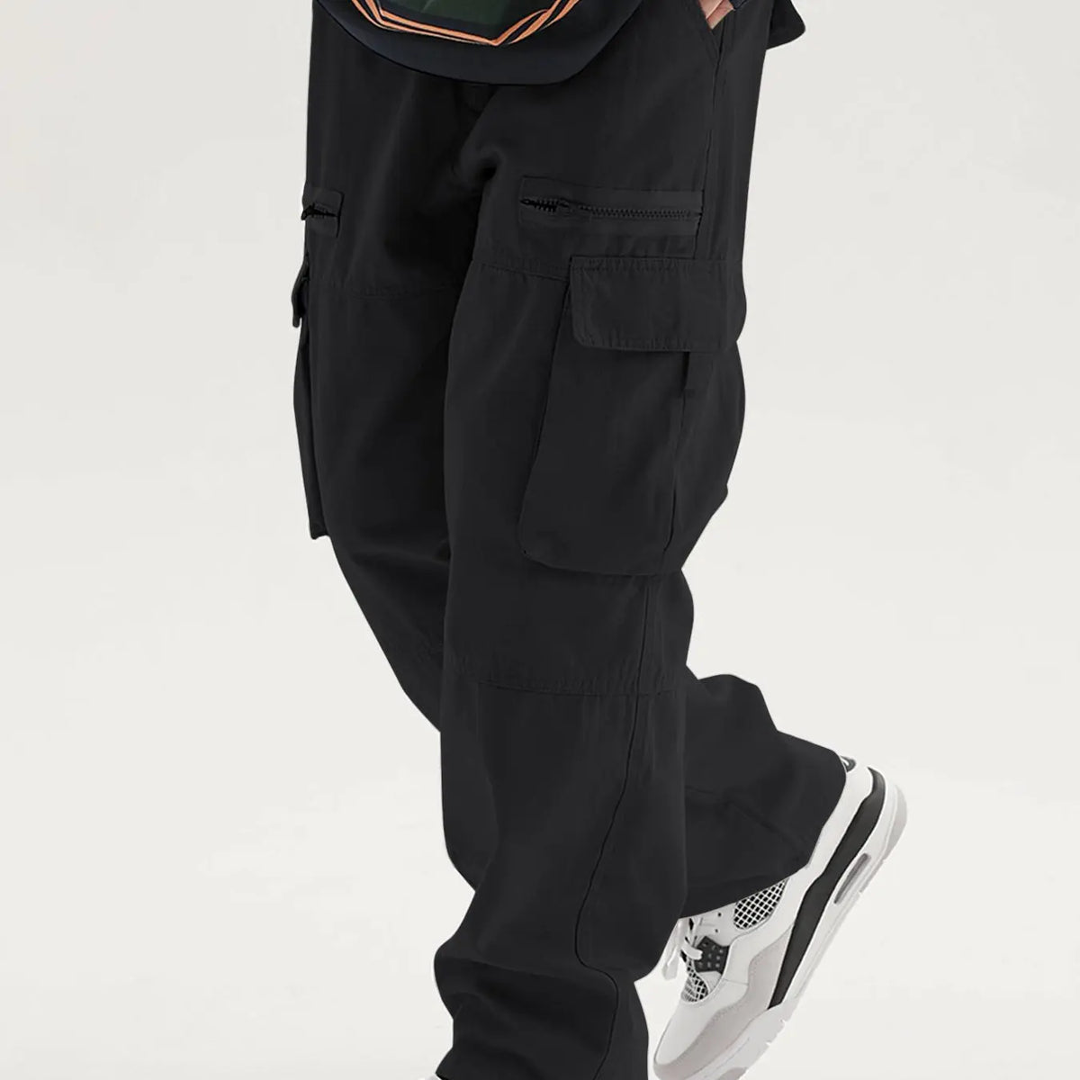 Trendy Multi-Pocket Zipper Loose Work Pants, American Vintage Straight Leg Cargo Pants, Street Style High-Street Casual Trousers, Casual Streetwear Trousers, Casual Drawstring Waist, Casual Everyday Workwear, Cargo Pocket Design