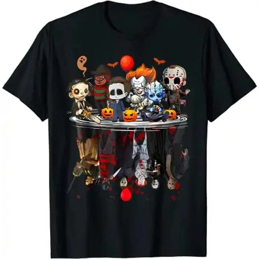 Horror Movie Characters Halloween Shirt - Freddy Jason Chucky Gothic Tee For Kids & Adults! Spooky Season Matching Family Tops Horror Movie Fans, Halloween Party Goers, Gothic Style Lovers Film Buffs Everyday Comfort