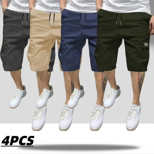 Men's 4-Pack Cargo Shorts Lightweight Summer Casual Trendy Style Multi-Pocket Practical Storage Design Adjustable Drawstring Elastic Waistband Loose Fit Breathable Ideal for Everyday Commuting Sports Menswear Tropical tiktokshopspringglowup tiktokshopspri