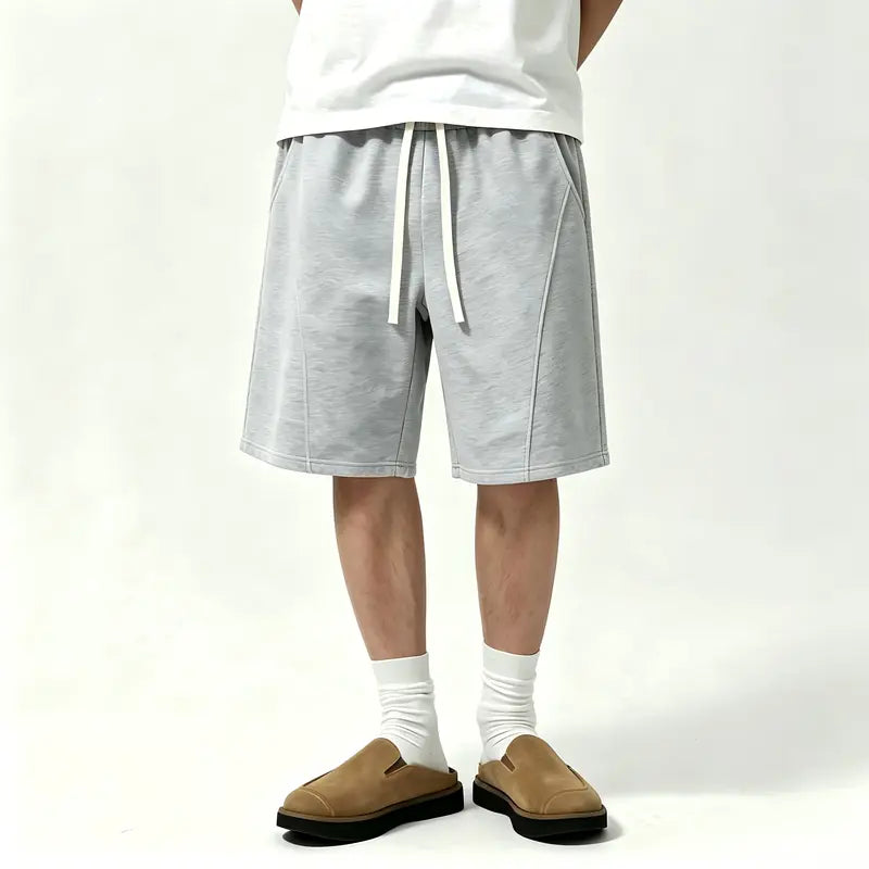 Men's 2-Pcs Baggy Polyester Gym Shorts - Male Clothing with Adjustable Drawstring, Elastic Comfortable Waist, Above-the-Knee Loose Workout Bottoms for Summer, Casual Back-to-School Wear, Adjustable Drawstring Men's Shorts
