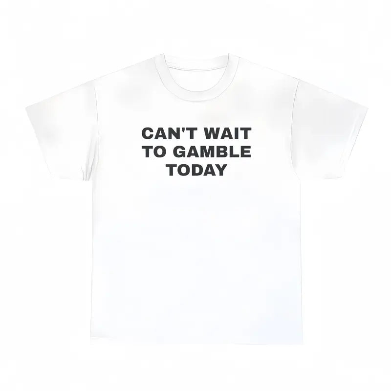 Men's Oversized Heavy Cotton Graphic Tee - Short-Sleeve Print Tops with Funny "Can't Wait To Gamble Today" Design - Casino, Poker - Mens Gifts for Boyfriend - Street Style Summer Outdoor Wear