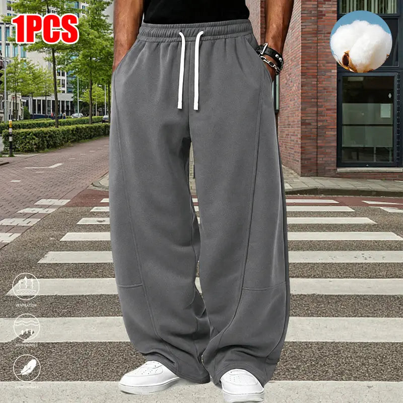 Men's Cotton Blend Casual Athletic Pants - All-Season, Casual Comfy Fit, Loose-Fit, Mid-Waist, Straight Cut, Solid Color, Mid-Winter Long Pants with Pockets, Xlarge for Everyday Wear