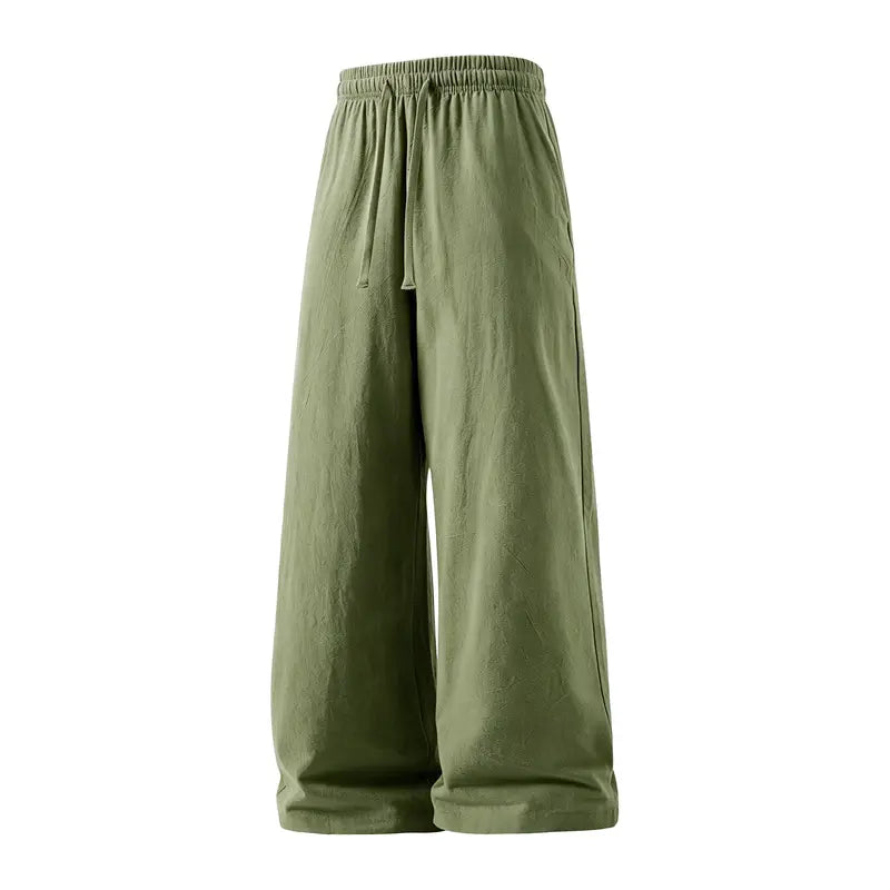 Men's 2-Pack Casual Linen-Cotton Blend Drawstring Pants, Baggy Fit, Lightweight, Anti-Wrinkle, Non-See-Through Menswear Trousers