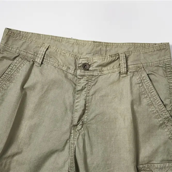 Men's Fashion Mid-Waist Cotton Basic Belted Cargo Shorts - Regular Fit, Multifunctional Pockets, Straight Design, Outdoor Ready, for Casual Wear