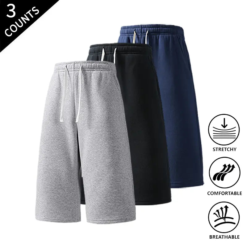 Men's 3-Pack Knee-Length Baggy Oversized Loose Drawstring Casual Long Shorts, Urban Street Fashion Menswear Bottoms