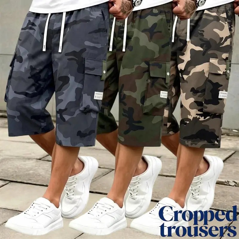 Men's 3-piece Camo Cargo seven-quarter trousers Capriers – Multi-Pocket Design, Drawstring Waistband, Casual Streetwear Shorts, Perfect for Everyday Wear & Urban Styling SpringStatements