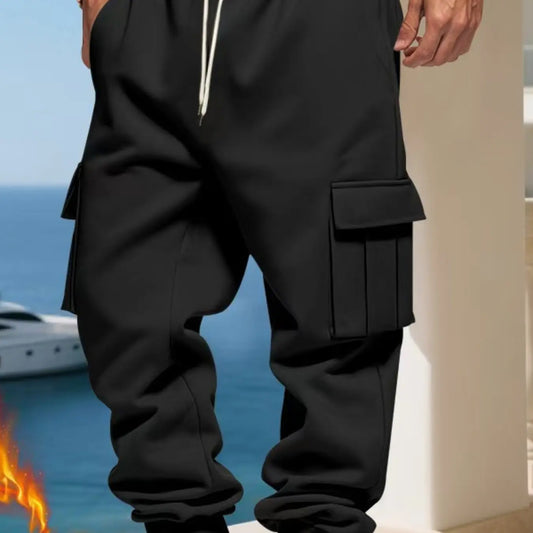Men's loose-fitting fleece Cargo work pants, casual outdoor workwear sport pants, 9 colors available. Thickened skinny pants in American style for autumn and winter, Casual Comfy Trouser