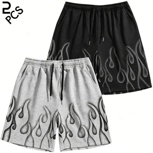 Men’s 2-Pack 5-in Athletic Gym Shorts, Sporty Chic 1990s Aesthetic Graphic Casual Street Shorts with Elastic Waistband, Drawstring, Matching Y2K Hip-Hop Menswear Design