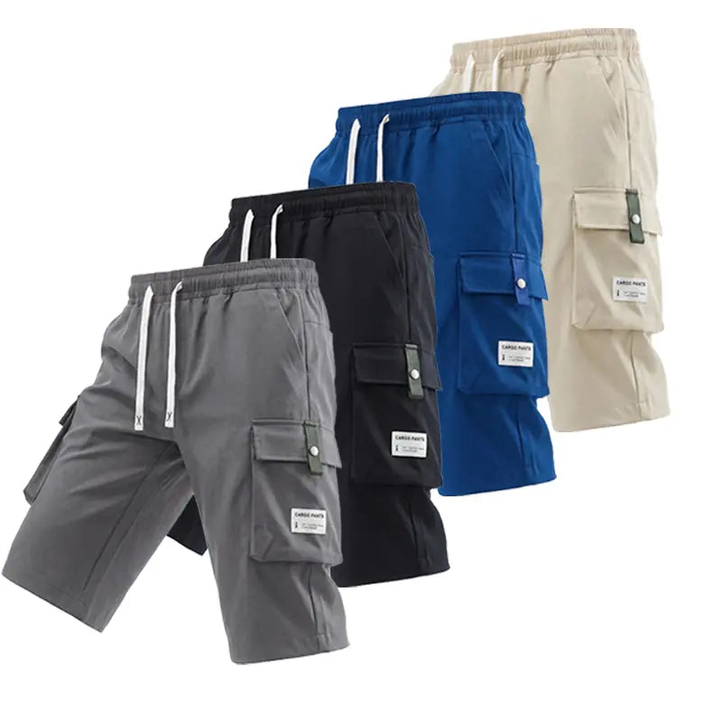 Men's Regular Woven Non-Stretch Fabric Cargo Shorts 5-Pack - 7/8 Knee Length, Mid-Waist, Loose Baggy Style, Elastic Drawstring Waist, Large Pockets, Letter Patch Design, Summer Casual Athletic Bottoms