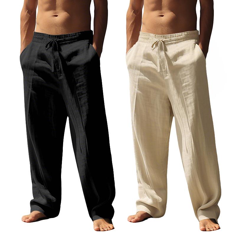 Men's Spring/Summer Solid Color Cotton and Hemp Casual Pants, Casual Outdoor Home Straight Tube Loose Sports Pants